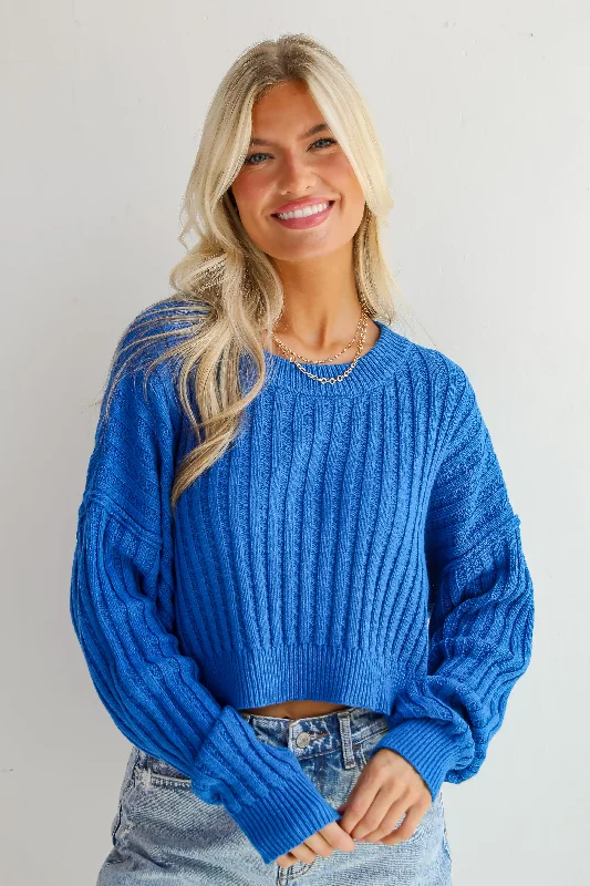 FINAL SALE - Standout Sophistication Cobalt Sweater Cool Women's Distressed