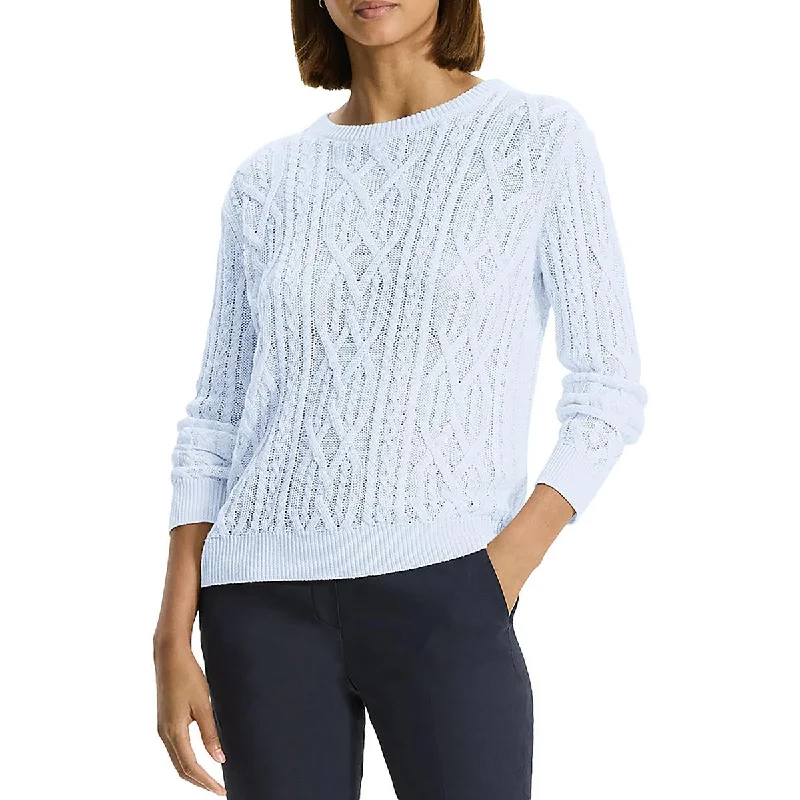 Womens Linen Cable Knit Crewneck Sweater Stylish Women's Neon