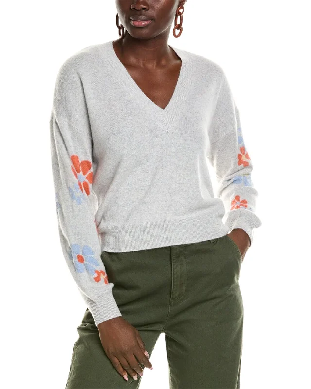 27 Miles Malibu womens  Intarsia Floral Cashmere & Mohair-Blend Sweater, s, Grey Streetwear Style for 
