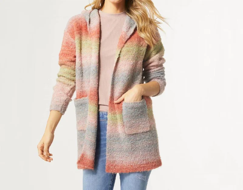 Rachel Fuzzy Ombre Cardigan In Pink/orange Trendy Women's Oversized