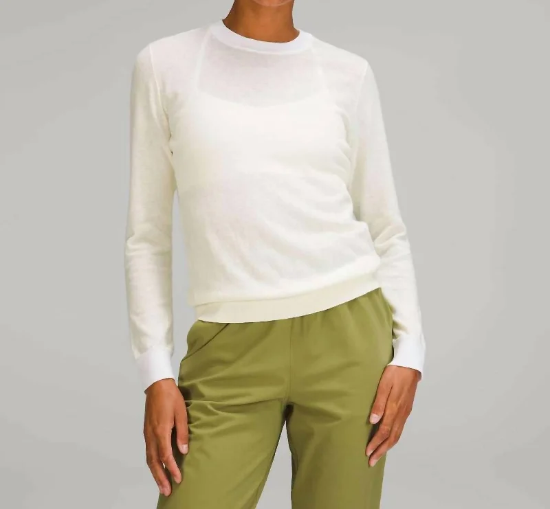 Silk Blend Crew Sweater In Lemon Sorbet Bold Women's Statement