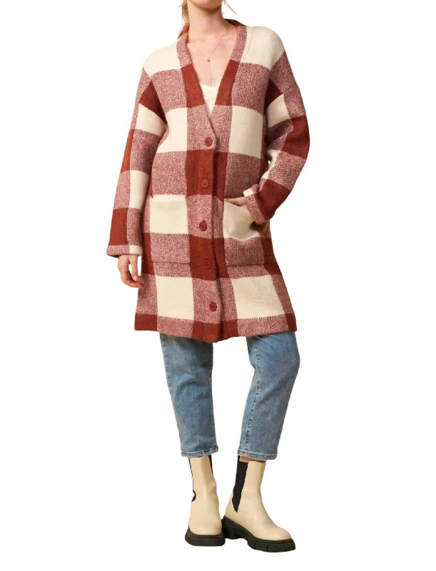 Buffalo Check Coatigan In Red Geometric