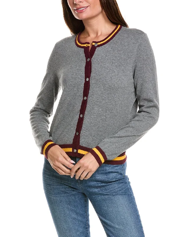 Minnie Rose Stripe Detail Cashmere-Blend Cardigan Earthy Women's Hemp - based