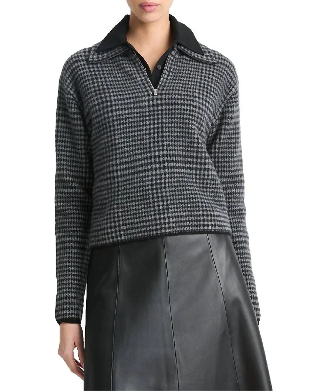 Plaid Half Zip Pullover Sweater In Heritage Black Plaid Cozy Women's Sherpa - lined
