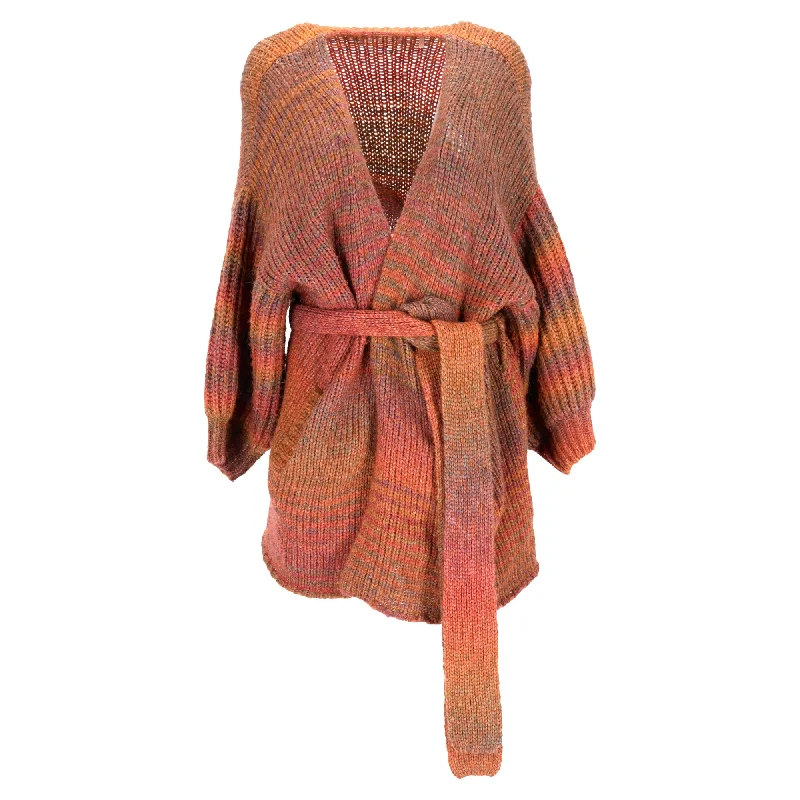 Loveshackfancy Brady Knitted Belted Cardigan in Multicolor Merino Wool Vintage Women's 1970S 