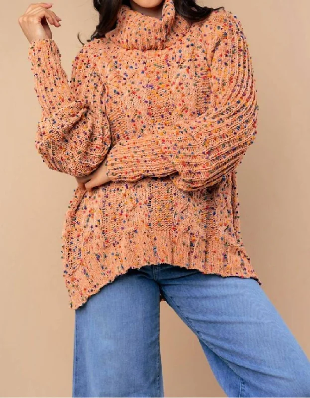 Cowl Neck Multi Print Knit Sweater Luxurious Women's High -  end