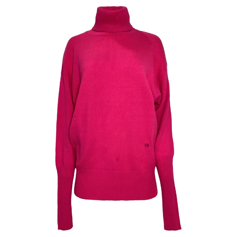 Victoria Beckham Logo-Embroidered Turtleneck Sweater in Pink Cashmere Feminine Women's Soft 