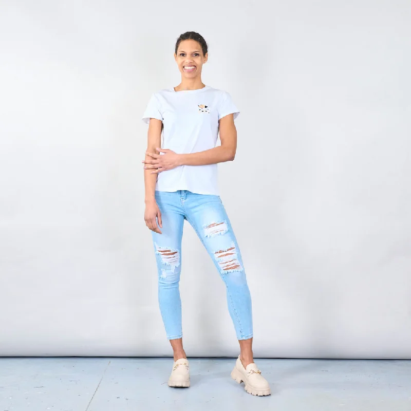Casual t-shirt with embroidered dog design wholesale Dapper Women's Bow - adorned