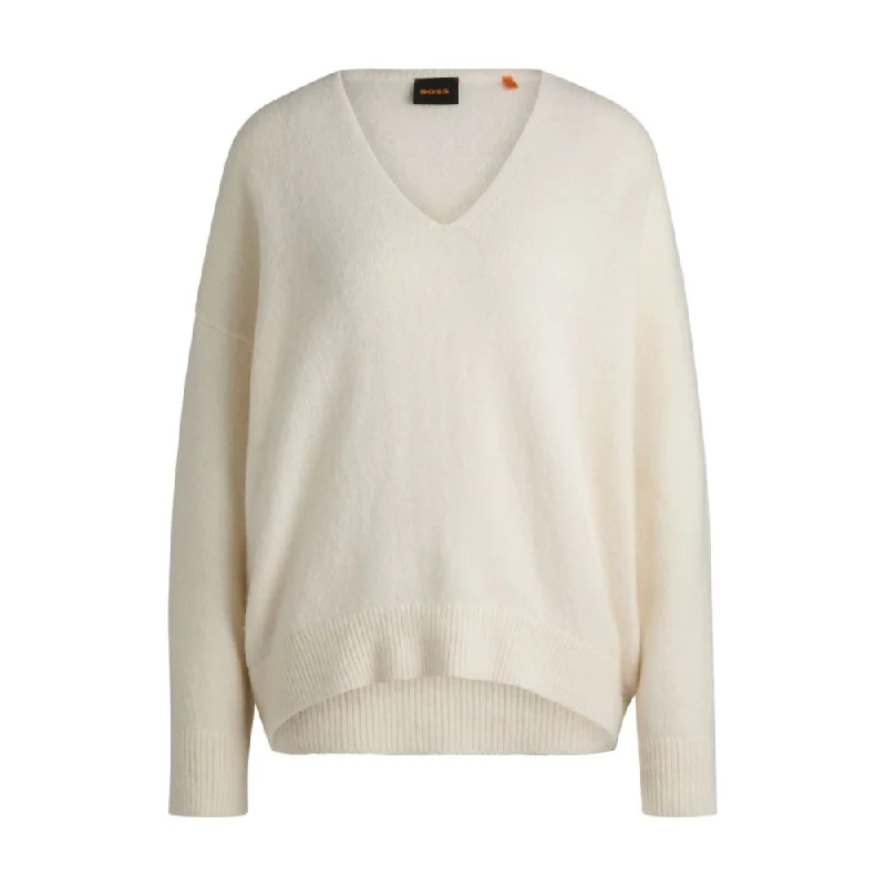 Wool-blend relaxed-ft sweater with V neckline Modern Women's 