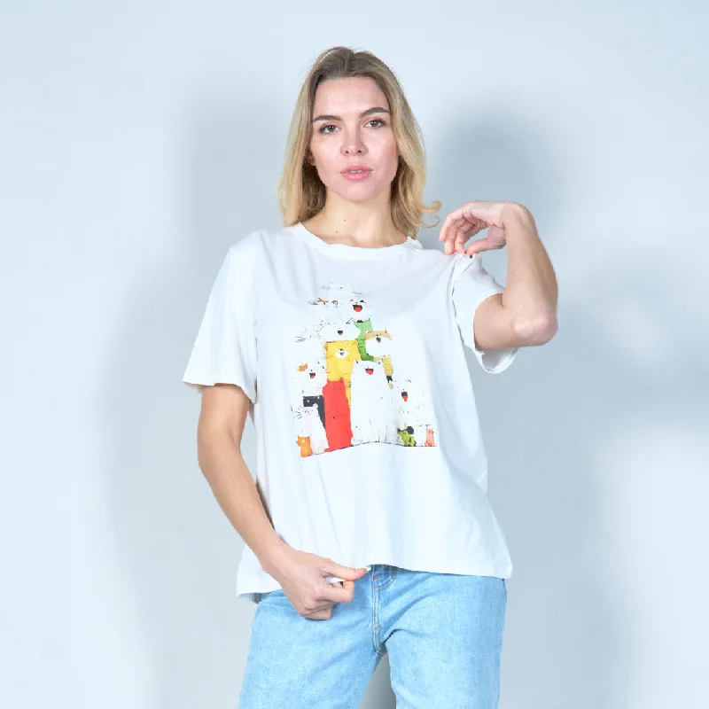 Cheerful cat stack graphic tee wholesale Vintage Women's 1970S 