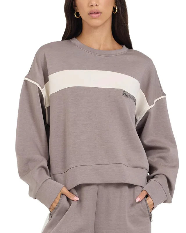Vintage Havana Colorblock Cloud Fleece Crewneck Top Youthful Women's Anime - inspired