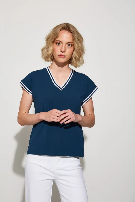Md'M Navy V Neck T shirt Rugged Women's Outdoor 