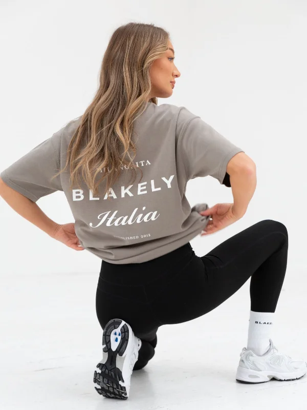 Italia Oversized T-Shirt - Stone Grey Bold Women's Statement