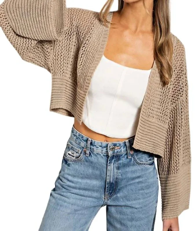 Eyelet Knit Sweater Cardigan In Oatmeal Cashmere