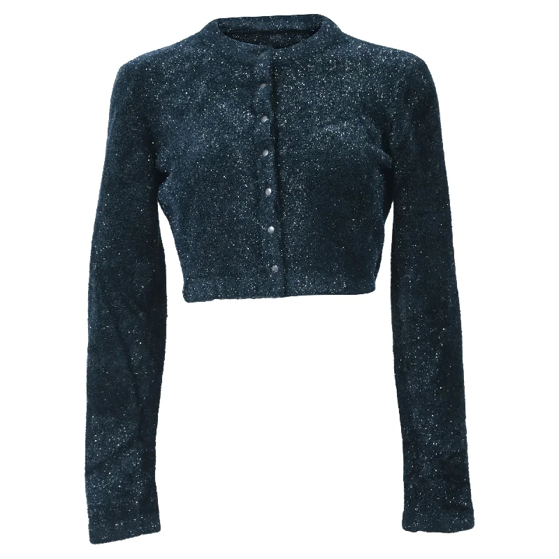 Alaïa Buttoned Glitter Cropped Cardigan in Green Polyamide Elegant Women's Formal 