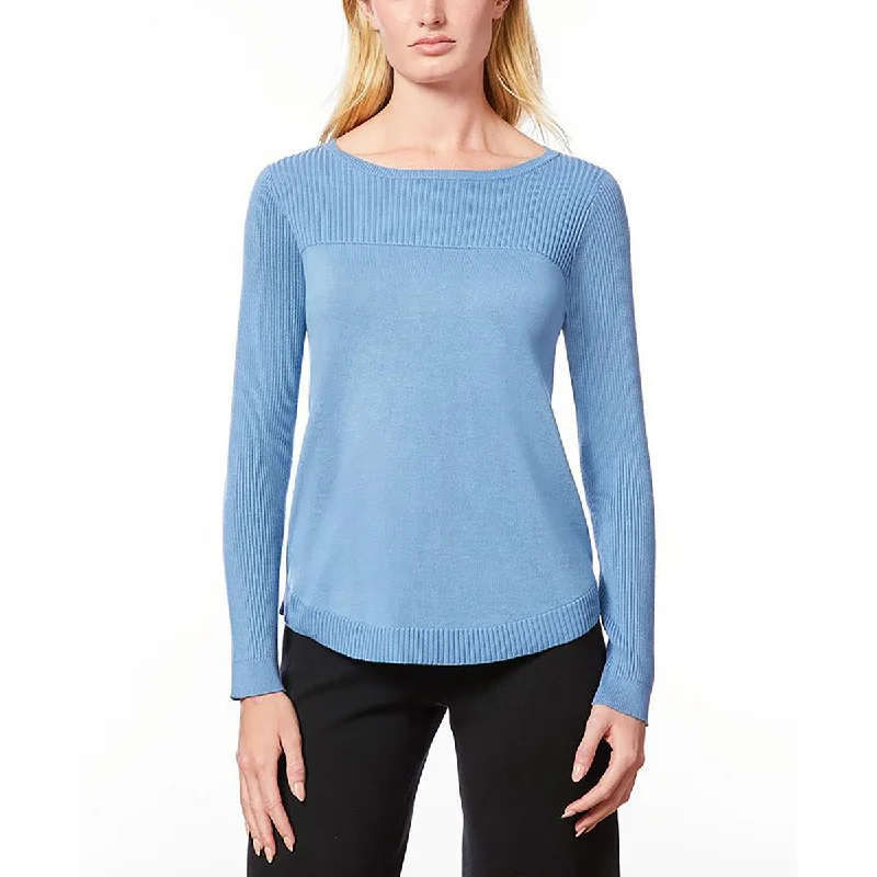 Womens Ribbed Trim  Knit Pullover Sweater Vacation