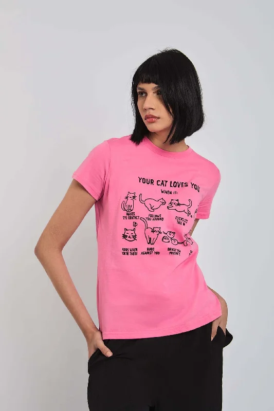 Women T-Shirt  Regular Fit T-Shirt With Short Sleeves Pink Stylish Women's Neon