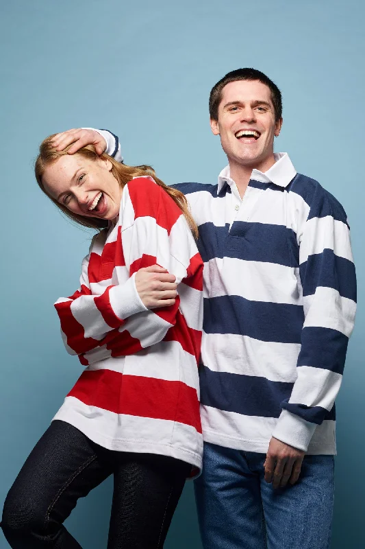 Wide Striped Rugby Shirt - Red/White Athletic Women's High - 