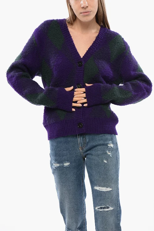 Burberry Argyle Wool Cardigan Trendy Women's 