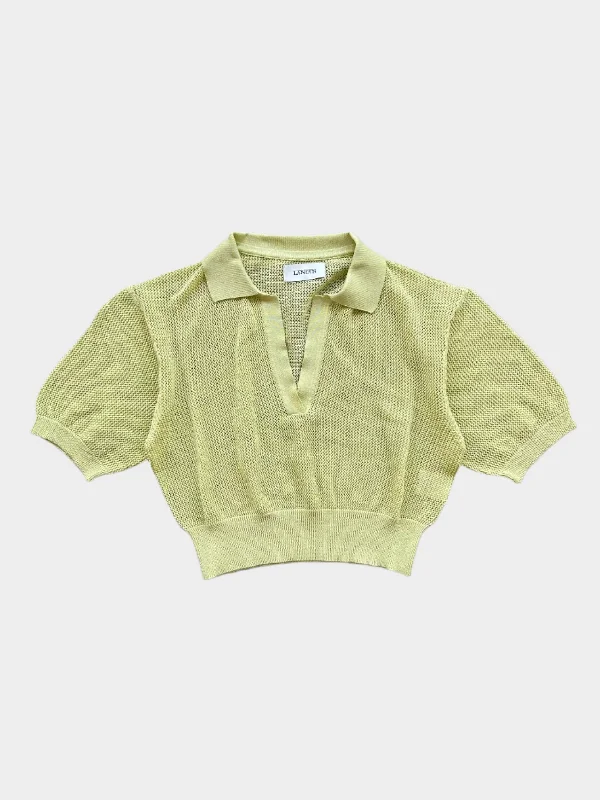 Cropped Mesh Polo Yellow Gym