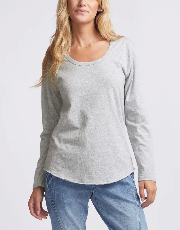 Original Round Neck Long Sleeve T-Shirt - Snow Grey Hip Women's Retro