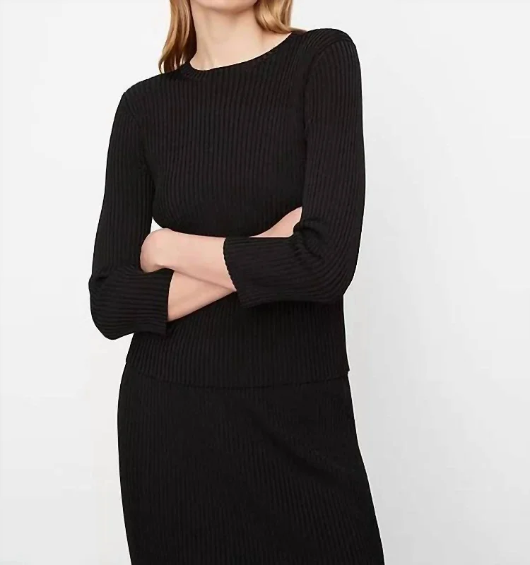 Ribbed Boatneck Sweater In Black Sporty Women's Athleisure 