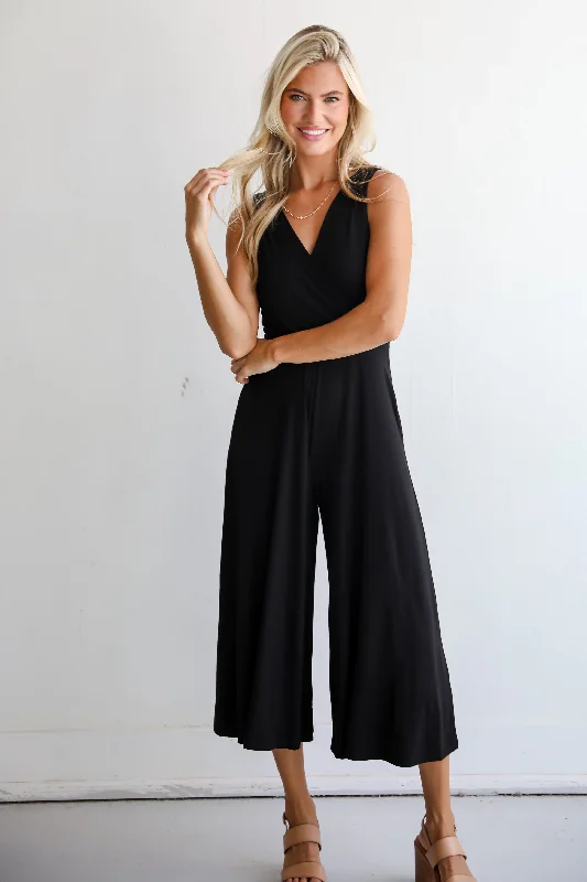 FINAL SALE - Playful Impression Black Surplice Jumpsuit Modern Women's 
