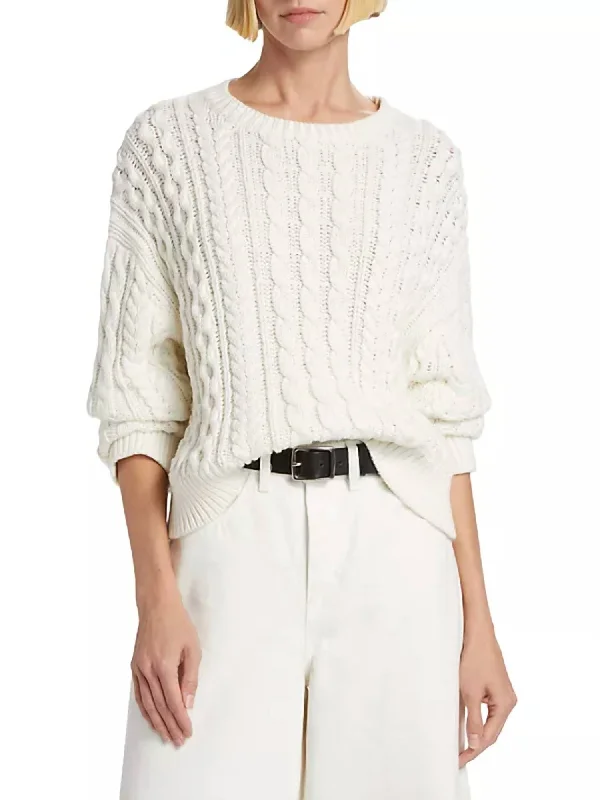Rory Cotton Cable Knit Sweater In Ivory Artistic Women's Hand - painted