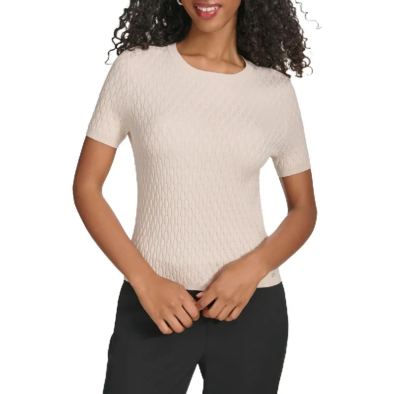 Womens Textured Short Sleeves Pullover Sweater Sporty Women's Athleisure 