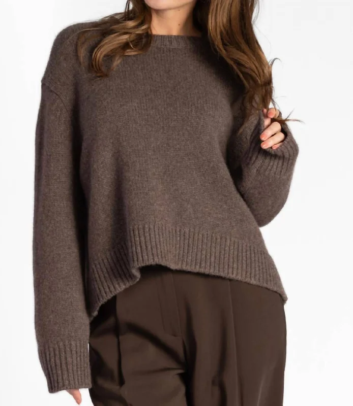 Heavy Classic Crew Neck Sweater In Truffle Practical Women's Quick - dry