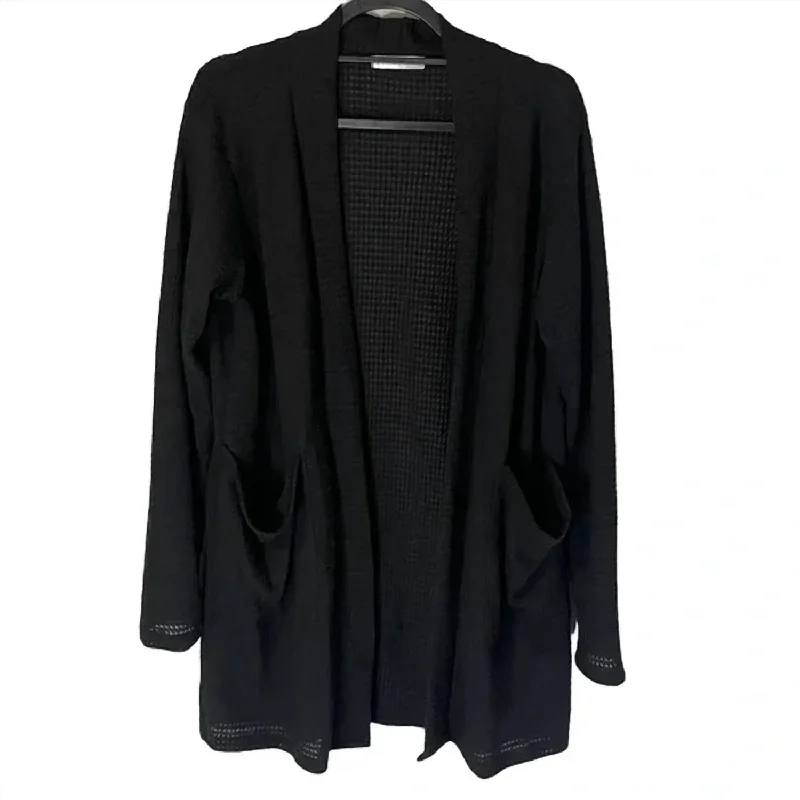 Lola Waffle Knit Cardigan In Black Modern Women's 