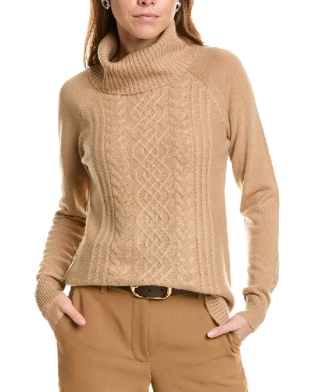 sofiacashmere Ornate Cable Front Turtleneck Cashmere Sweater Dynamic Women's High - energy