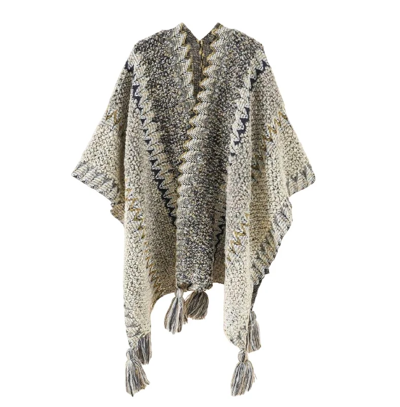 Women's Crochet Patterned Ruana In Gray Sleek Women's Metallic