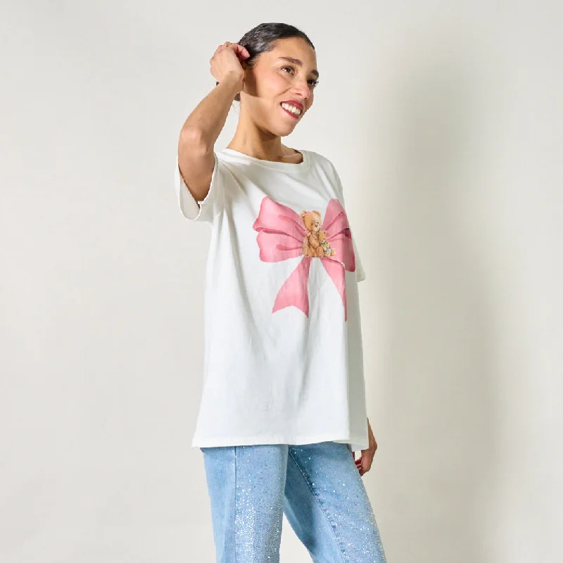 Teddy bear graphic t-shirt with bow detail wholesale Sporty Women's Athleisure 