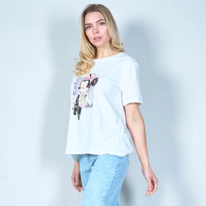 Playful bunny character graphic tee wholesale Dapper Women's Bow - adorned