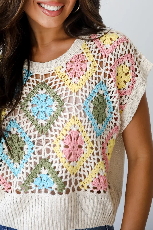 FINAL SALE - Incredibly Cute Cream Crochet Knit Top Cashmere