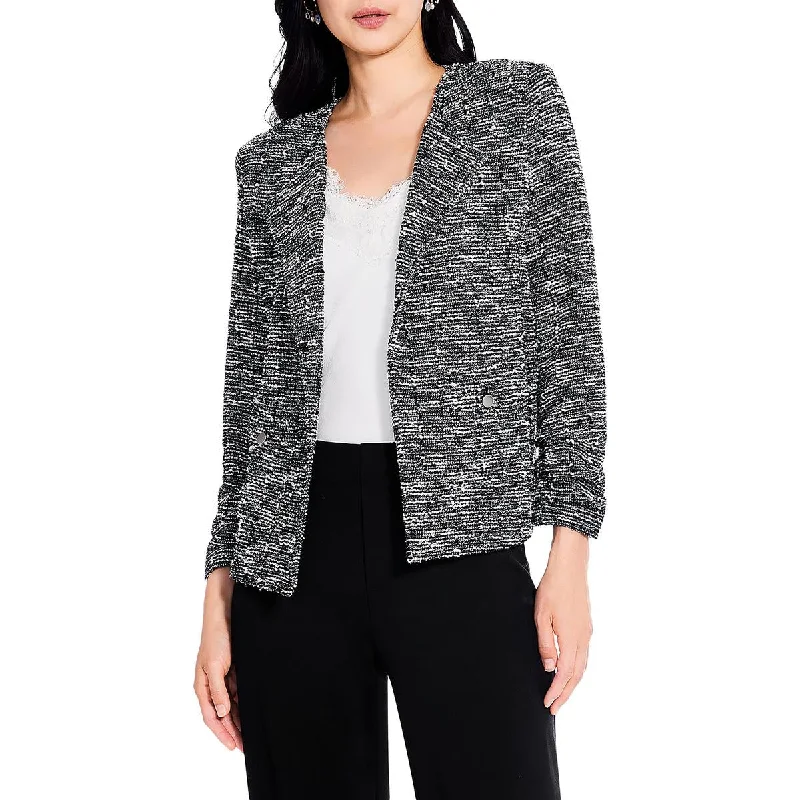 Womens Pocket Tweed Cardigan Sweater Geometric