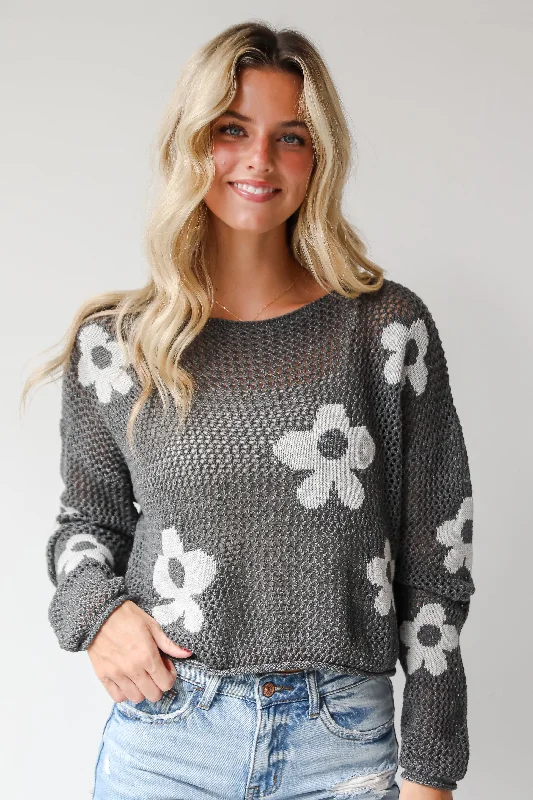 Statement Pick Floral Open Knit Top Stylish Women's Tropical 