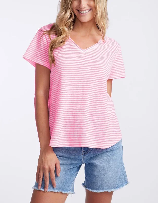 Sorbet Stripe Vee Neck Tee - Gelati Pink Elegant Women's Formal 