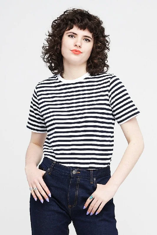 Women's Short Sleeve Stripe T Shirt - White/Navy Earthy Women's 