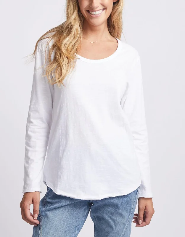Original Round Neck Long Sleeve T-Shirt - White Unique Women's Upcycled