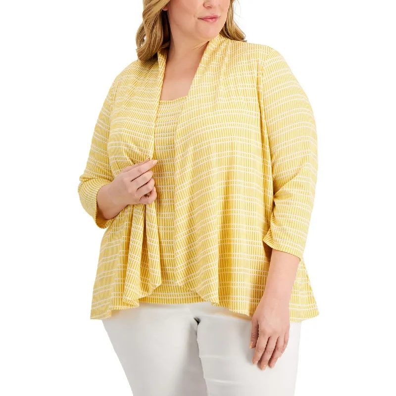 Plus Womens Printed Knit Cardigan Sweater Traditional Women's 