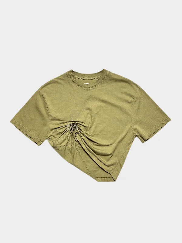 Gathering Asymetric T-Shirt Green Traditional Women's Wool