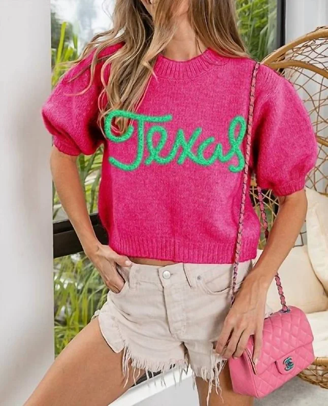 Texas Short Sleeve Sweater In Pink Laid - back Women's Style