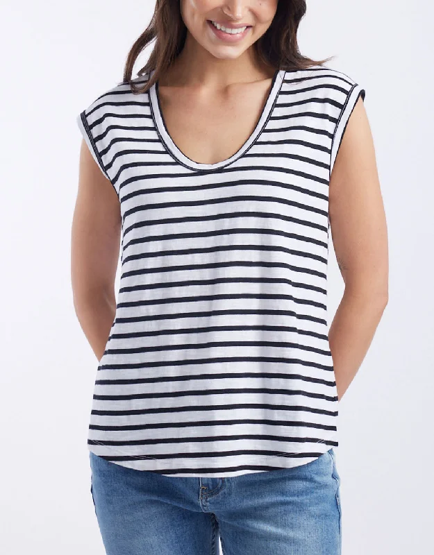 Cali Scoop Tank - White/Black Stripe French