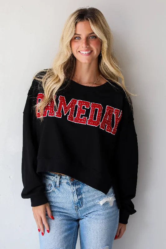 Black Game Day Rhinestone Pullover British Gentlewoman Style