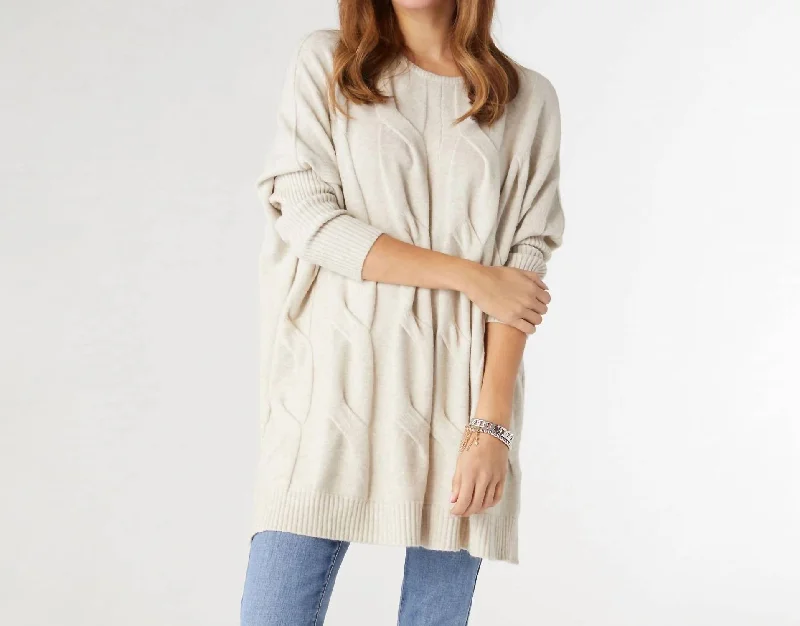 Heavenly-Luxe Relaxed Cable Knit Sweater In Oatmeal Feminine Women's Style 