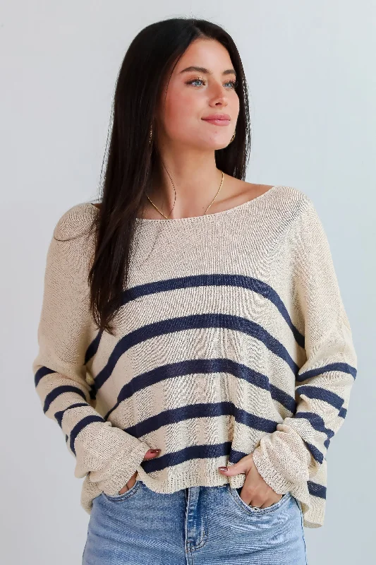 FINAL SALE - Stylish Promise Striped Lightweight Knit Sweater Casual Women's Japanese 