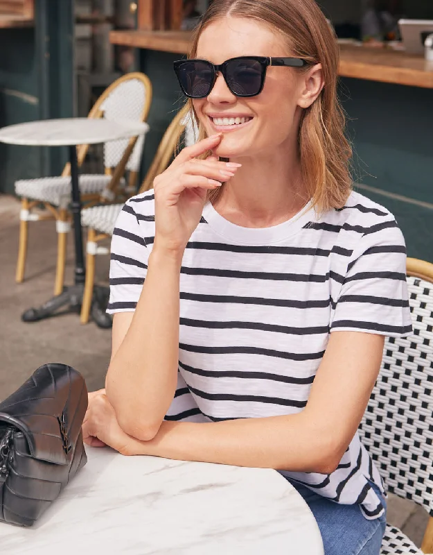 Yasmin Crew Neck Tee - White/Black Stripe Monochromatic All - in - one
