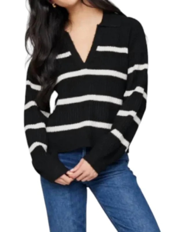 Beckett V Neck Sweater In Black Stripe Edgy Women's Punk
